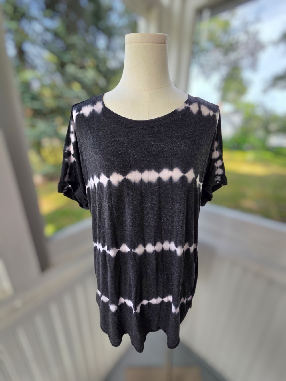 GreenTea Charcoal Grey Shibori Tie Dye Cuffed Sleeve T-Shirt-Large